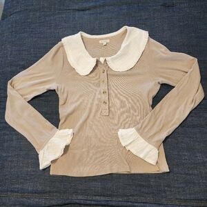 Pilcro Taupe Ribbed Top